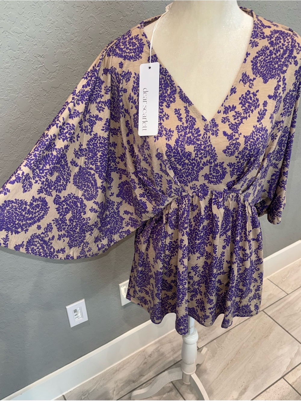 dear scarlett Beige and Purple Floral V-Neck Blouse - Picture 2 of 2